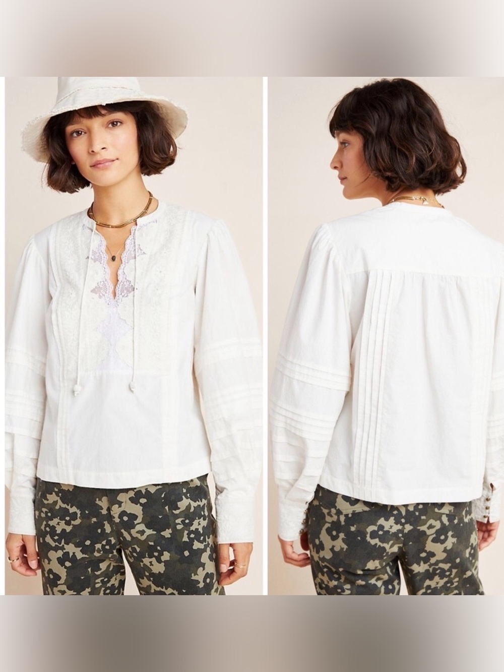 Anthropologie White Lace Embroidered Blouse
